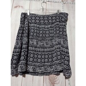 Lane Bryant Skirt Womens 18/20 Black White Boho Paisley A-Line Lined Zip Flowy